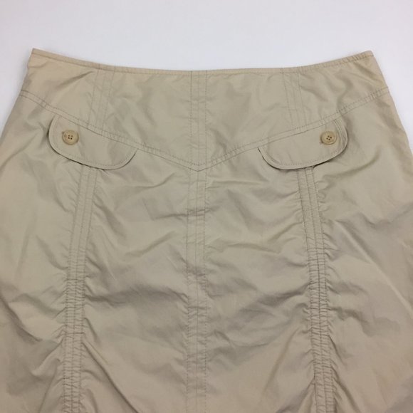 NWT JAVIER SIMORRA Beige/Sand Adj Drawstring  Exposed Zipper Front Lined Skirt - Picture 12 of 13